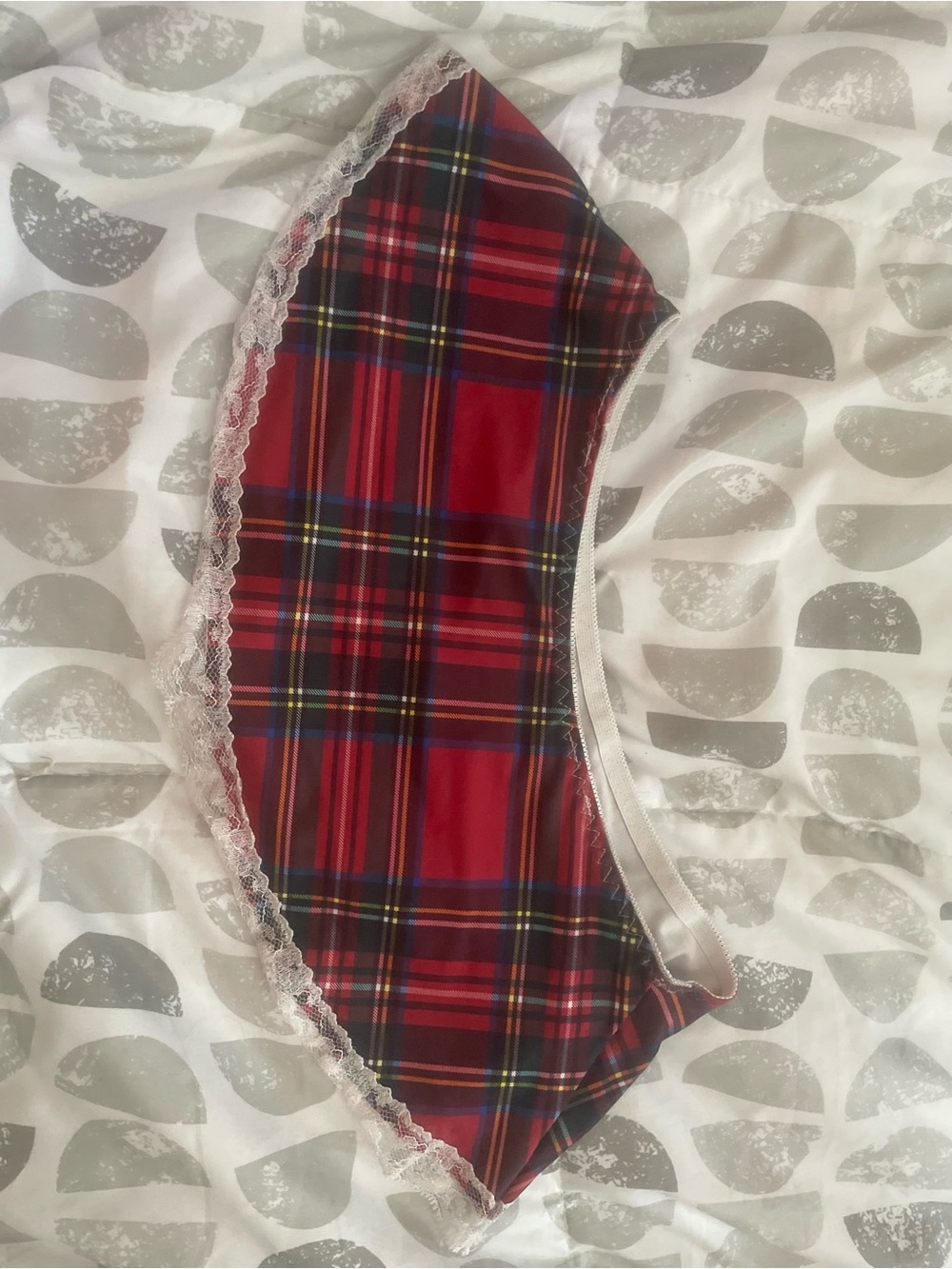 Red Plaid Lace Trim micro mini skirt